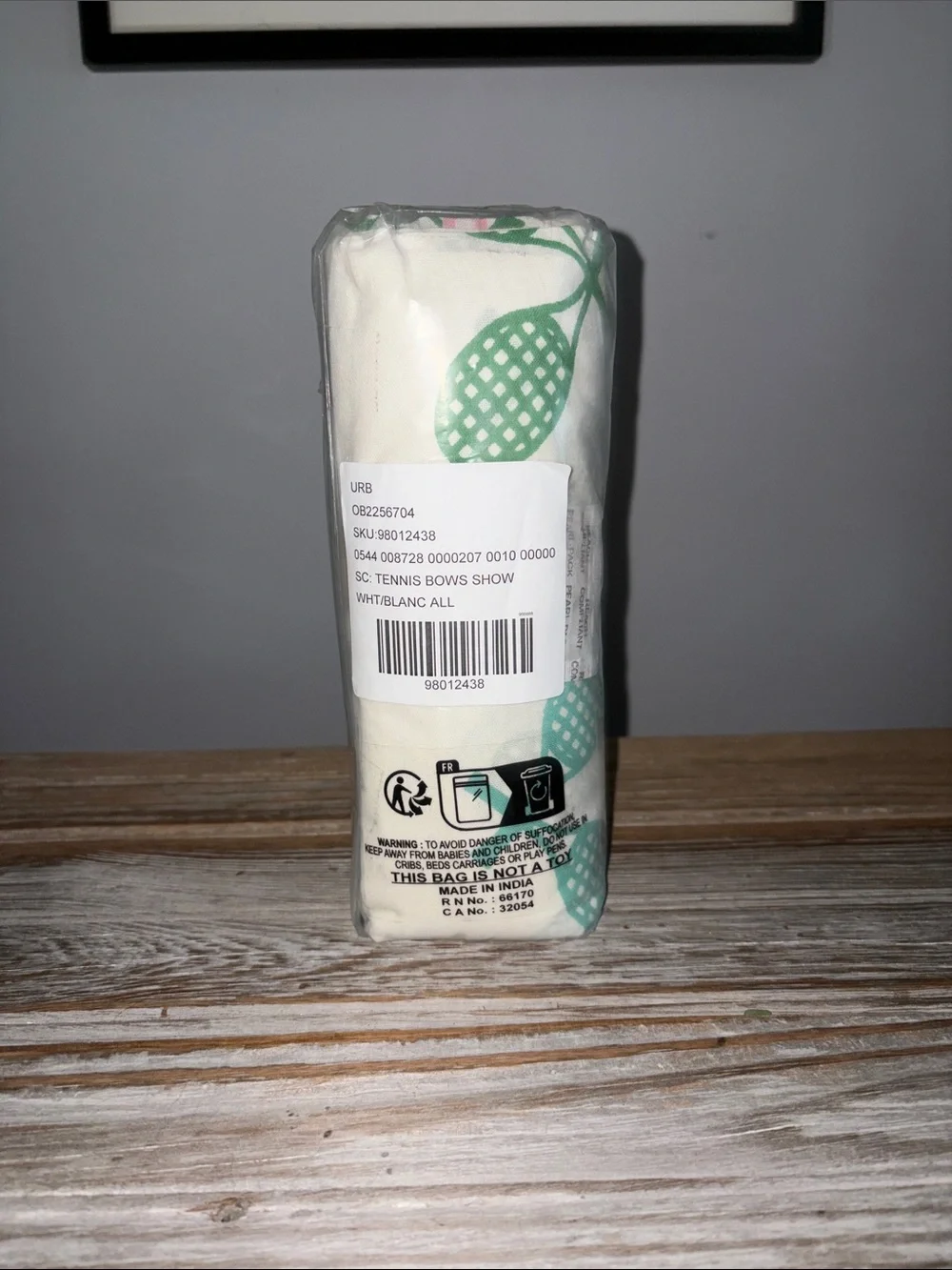 Urban Outfitters Green and Pink Tennis Racket Pattern Shower Curtain NWT